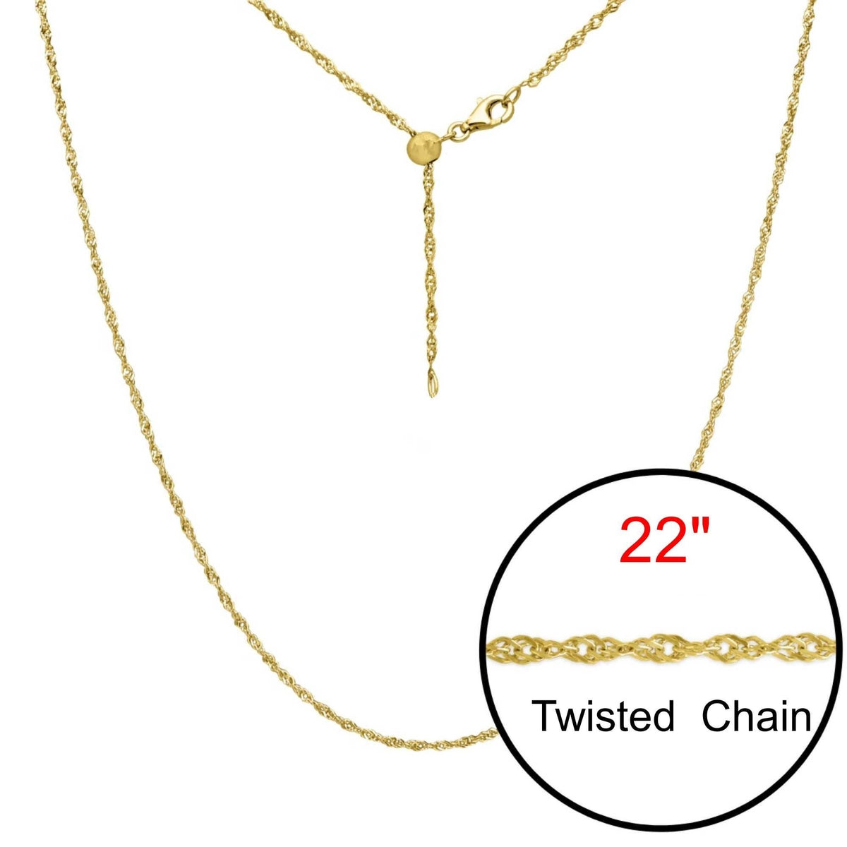 18K Gold Chain Necklace, Cable Chain, Paperclip Chain, Twist Chain