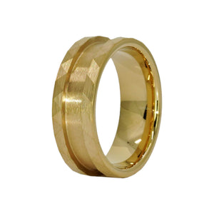 8MM HEAVY GOLD-PLATED TUNGSTEN HAMMER TONE RING CORE BLANK CHANNEL INLAY